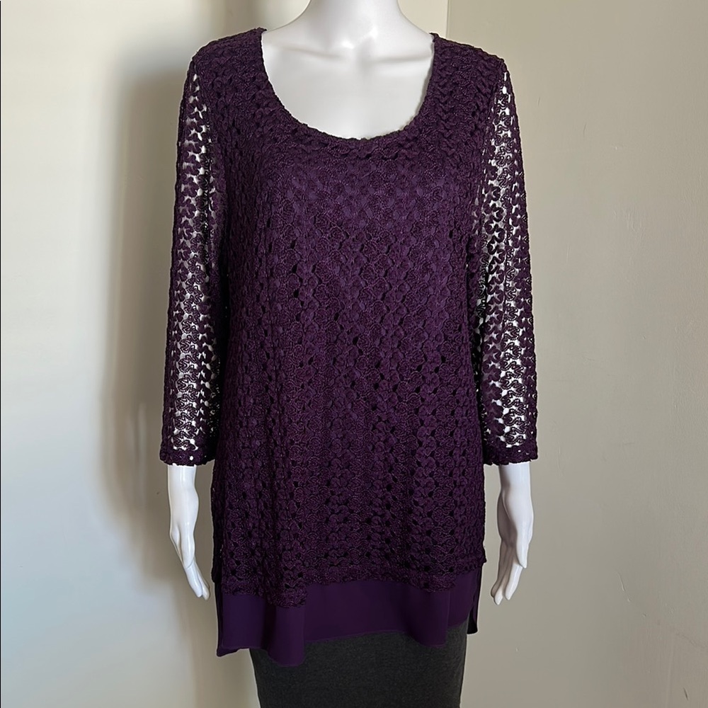JM Collection, Women’s Size Large Purple Lace Top